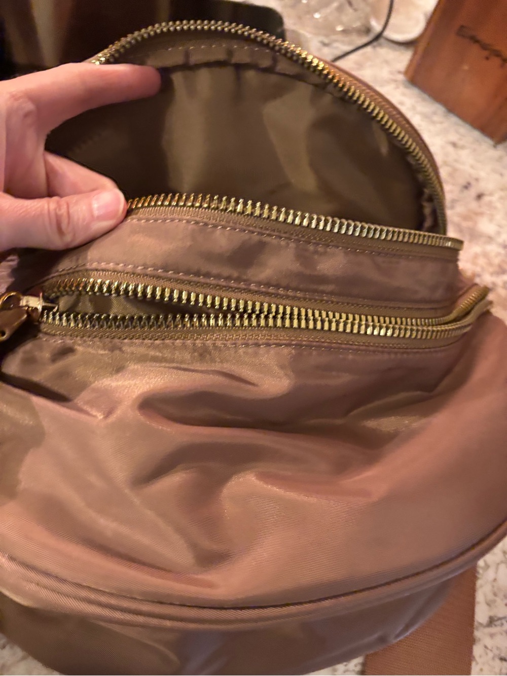 Women’s Brown Crossbody Bag with Gold Zippers - Picture 5 of 8